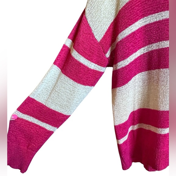 Kori Cream and Pink Knit Striped Small Oversized Sweater - Picture 2 of 5